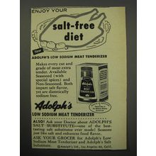 1955 Adolph's Low Sodium Meat Tenderizer Ad - Enjoy your salt-free diet