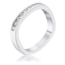 9Ct Channel Set Princess Cut Rhodium Plated Square Shaped Stackable Band