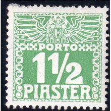 1908 AUSTRO-HUNGARY P.DUE Sg D74A 11/2pi YELLOW-GREEN L/ MOUNTED MINT (BD36)