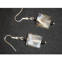 Unique one-off mixed grey & white with black single square glass dangle earrings