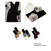 Gloves - Hand Warmer w/ Rabbit Fur PomPoms - GL-KMCG