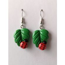 Ladybird On leaf Resin Earrings Silver Plated Hooks