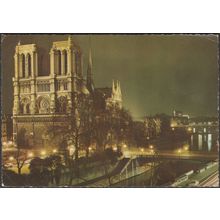 La Cathédrale Notre-Dame de Paris, Illuminée, La Nuit, 1967 - Lyna CPSM