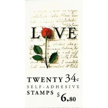Love Rose Booklet of Twenty 34 Cent Postage Stamps Scott BK285