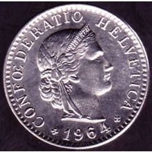 1964 B Switzerland 20 Rappen Coin