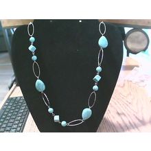 Sterling Silver Paper clip Chain and Turquoise Beaded Necklace