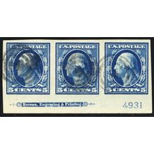 347, Used XF 5¢ PL# And Imprint Strip of Three - Stuart Katz