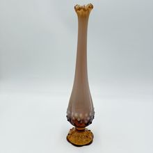 Vintage Fenton Art Glass Hobnail Double Drip Rose Amber Vase 11” USA