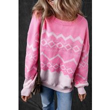 Pink Western Aztec Geometric Drop Shoulder Sweater