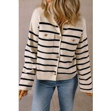 Black Stripe Flap Pocket Buttoned Cardigan Sweater