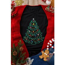 Black Rhinestone Christmas Tree Round Neck Graphic Tee