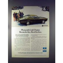 1972 Plymouth Gold Duster Car Ad - Room for Five!