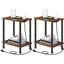 HOOBRO Side Table with Charging Station, Set of 2 End Tables with USB Ports and