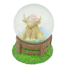 Highland Cow Snow Globe Glitter with a Pink Floral Headband 9 CM Gift Home Decor