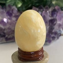 Calcite Crystal Egg Yellow Healing Chakra Stone Meditation Crystals W Stand 2"