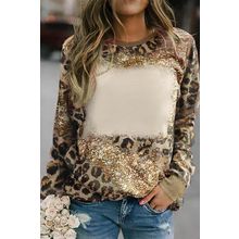 Leopard Bleached Tie Dye Leopard Print Long Sleeve Top