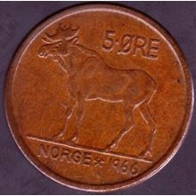 1966 Norway 5 Ore Coin