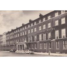 Classic Cars Parked at National Hotel Bedford 1960s RPC Postcard