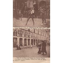 Queen Of Belgium Visiting Ypres Ruins Bomb Damage WW1 Postcard + King Albert