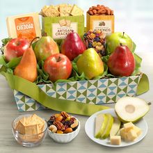 A Gift inside Classic Fresh Fruit Basket Gift with Crackers, Cheese and Nuts for
