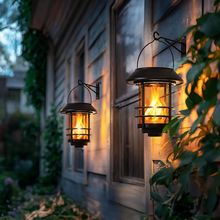 Otdair Solar Wall Lantern Outdoor, Flickering Flames Solar Sconce Lights Outdoor