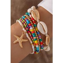 Multicolour 7pcs Starfish Seashell Beaded Bracelet Set