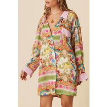 Multicolour Boho Floral Print Buttoned Long Sleeve Shirt Dress