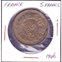 1946 France 5 Francs Coin Al Bronze