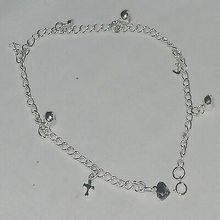 Sterling Silver 925 10 inch Ankle Bracelet with ball, anchor, heart and cros...