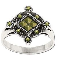 Sterling Silver Genuine Marcasite Quad-Stone Center Ring