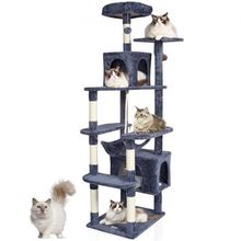 Cat Tree 72" Cat Tower with 2 Cat Condos Sisal Scratching Post Dark Grey