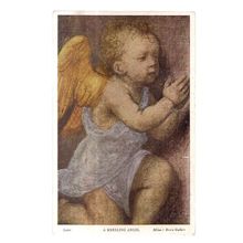 A KNEELING ANGEL by Luini 1962 postmark used vintage postcard Medici society #