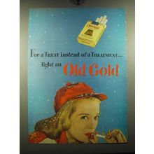 1949 Old Gold Cigarettes Ad - For a treat instead of a treatment