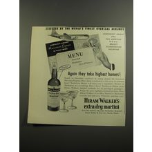 1952 Hiram Walker's Extra Dry Martini Ad - Northwest Airlines Menu