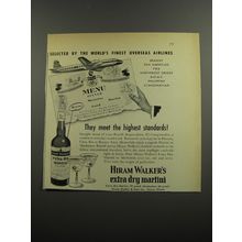 1952 Hiram Walker's Extra Dry Martini Ad - Braniff el Conquistados Menu