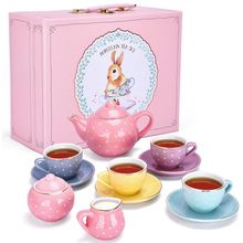 Jewelkeeper 13 Piece Complete Toddler Porcelain Tea Party Set - Exquisite Tea Cu