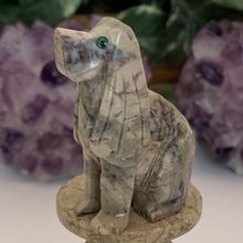 Soapstone DOG Figurine Carved Animal Crystal Carving Puppy Figure Green Eyes 2.3