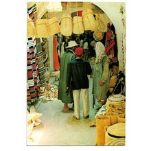 Postcard Tunisia Nabeul Les Souks market baskets carpets people posted 1981