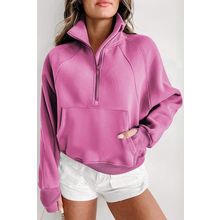 Bonbon Fleece Lined Zip Up Stand Collar Thumbhole Sleeve Sweatshirt