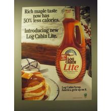 1989 Log Cabin Syrup Ad - Rich maple taste now has 50% less calories
