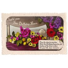 JOYFULPASS... YOUR BIRTHDAY.HOURS used vintage postcard roses not posted
