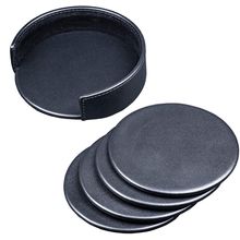 Dacasso Black Leather 4-Round Coaster Set