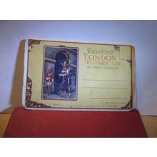 LONDON MILITARY LIFE antique LETTERCARD STRIP OF19 COLOURED VIEWS =