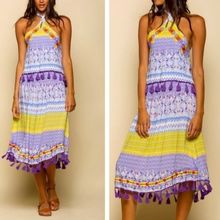 Raga Tropicbird Boho Tassel Halter Dress Women's XS Summer Beach Resort