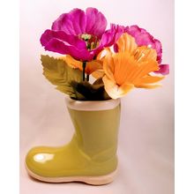 Apple Green Rain Boot Vase for Your Garden, Handcrafted Pottery Plant Holder Des
