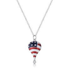 1 Ct Patriotic Hot Air Balloon Rhodium Necklace with CZ