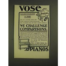 1906 Vose & Sons Piano Ad - We Challenge Comparisons