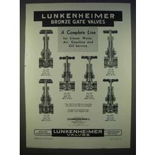 1939 Lunkenheimer Bronze Gate Valves Ad - Complete Line