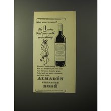 1953 Almaden Grenache Rose Wine Ad - What wine to serve?
