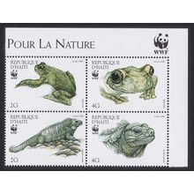 Haiti WWF Iguana Tree-frog Corner Block of 4v WWF Logo 1999 MNH